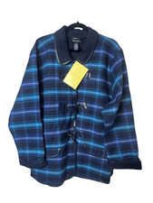 Qvc Denim & Co. Ladies Blue Plaid Fleece Lined W/faux Leather Trim Siz 3xl Nwt