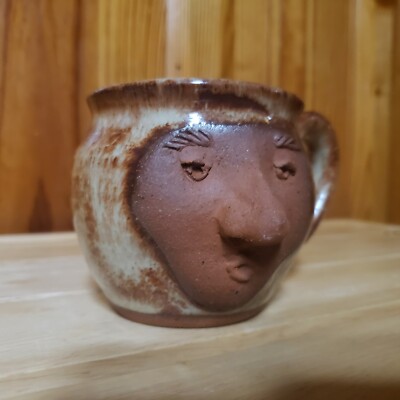 2008 Handcrafted Pottery 3D Face Mug Cup Unique 8oz 3.25'' Tall Collectible Fun!