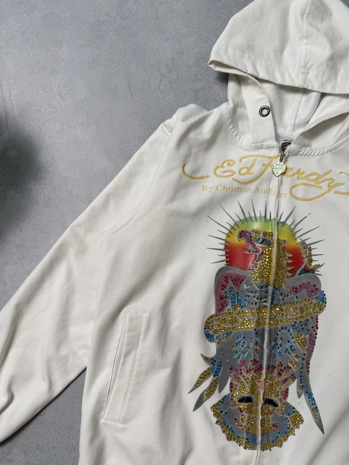 Sudadera con capucha blanca Ed Hardy para mujer talla L-XL Foto 3 de 4
