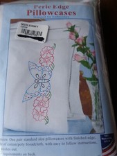 JACK DEMPSEY STAMPED FOR EMBROIDERY PERLE EDGE PILLOWCASES BUTTERFLY 1600-591