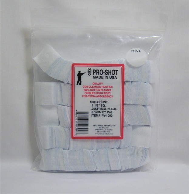Pro Shot Cotton Flannel Gun Cleaning Patches 4 Sizes 11 Calibers Count 