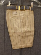 Cool Vtg '60s NEW Ivory Cotton Pinstriped Belted Bermuda Shorts Sz 12 / 26 Waist