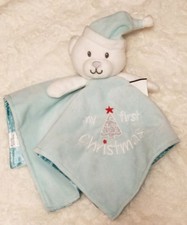 My First Christmas White Bear Blue Security Blanket Baby Starters New