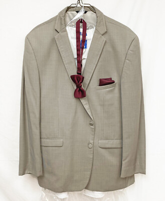 Allure Men Sand Tan Suit with Shirt Vest Tie Studs & Cuff-Links Slim Fit 50L 40W