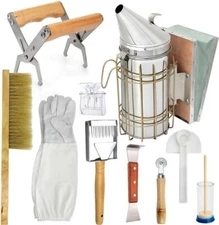 Beekeeping Supplies Tool Kit Bee Hive Smoker Suit for Beekeeper Necessary 10 Pcs