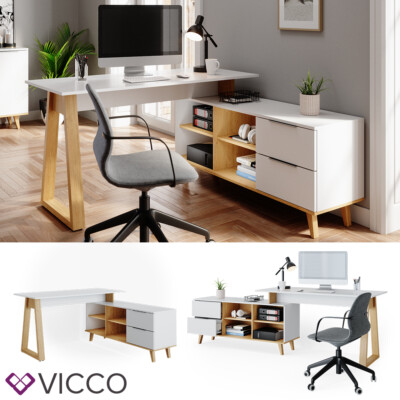 Eckchreibtisch Nautica Computer Büro PC Arbeitszimmer weiß Eiche Skandi VICCO