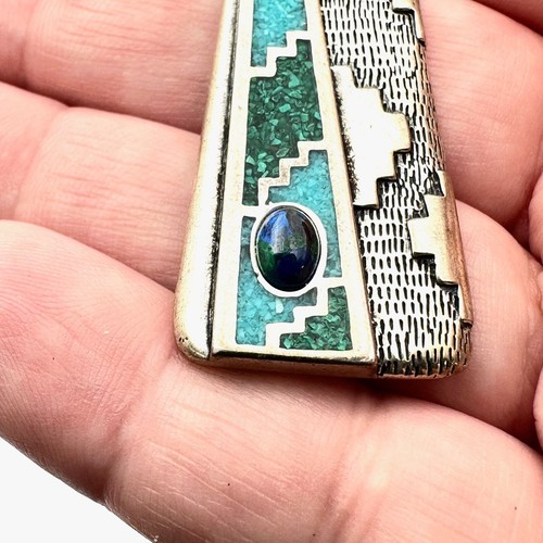 American Southwest Carolyn Pollack Relios Sterling Silver Mosaic Brooch Pin - Picture 3 of 5