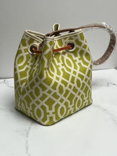 Spartina 449 Heyward Milly Drawstring Bag Linen w Leather Details NWT Green - 第 1/10 張圖片