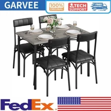 5 Piece Dining Table Set for 4 Kitchen Table Chair Metal Wood Upholstered Dining