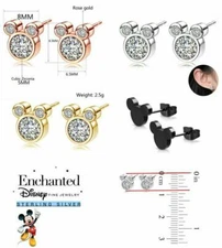 Girls Disney Mickey Mouse Ears 925 Sterling Silver Cubic Zirconia Stud Earrings