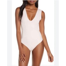 Intimately Free People White Stretchy Keep It Sleek Bodysuit Deep V Large NWT