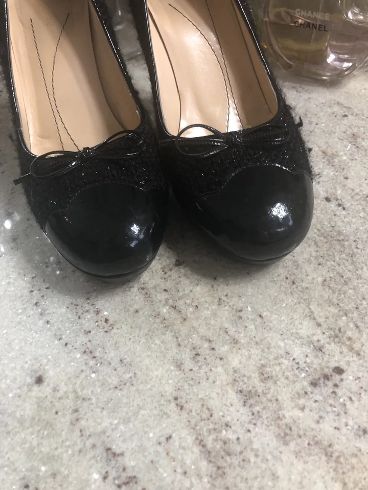 KATE SPADE BLACK Herringbone Metallic Wool PLATFORM PUMPS US 8 - Image 2 of 4