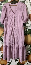 Lulus Small Pink Button Front Short Sleeve Textured Drop Waist Dress