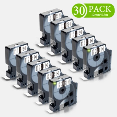 30PK Vinyl Label Tapes 18444 12mm Black/White for DYMO RHINO 6000 5200 5000 4000