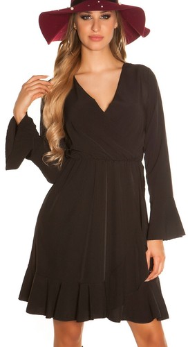 Sexy Miss Femmes V Robe Midi Manches Longues Volant Drapé Look 34/36/38 Noir - Photo 6 sur 14