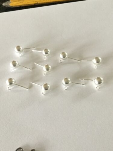 Sterling Silver Earrings 7 MM Ball w/ Eye 5 Pair New Stock Complete With Backs !