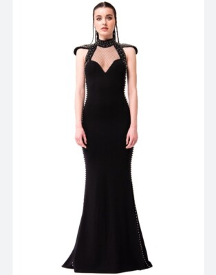Kiki Riki Women Fancy Talk Of The Night Studded Maxi Long Dress Size M Black  | eBay