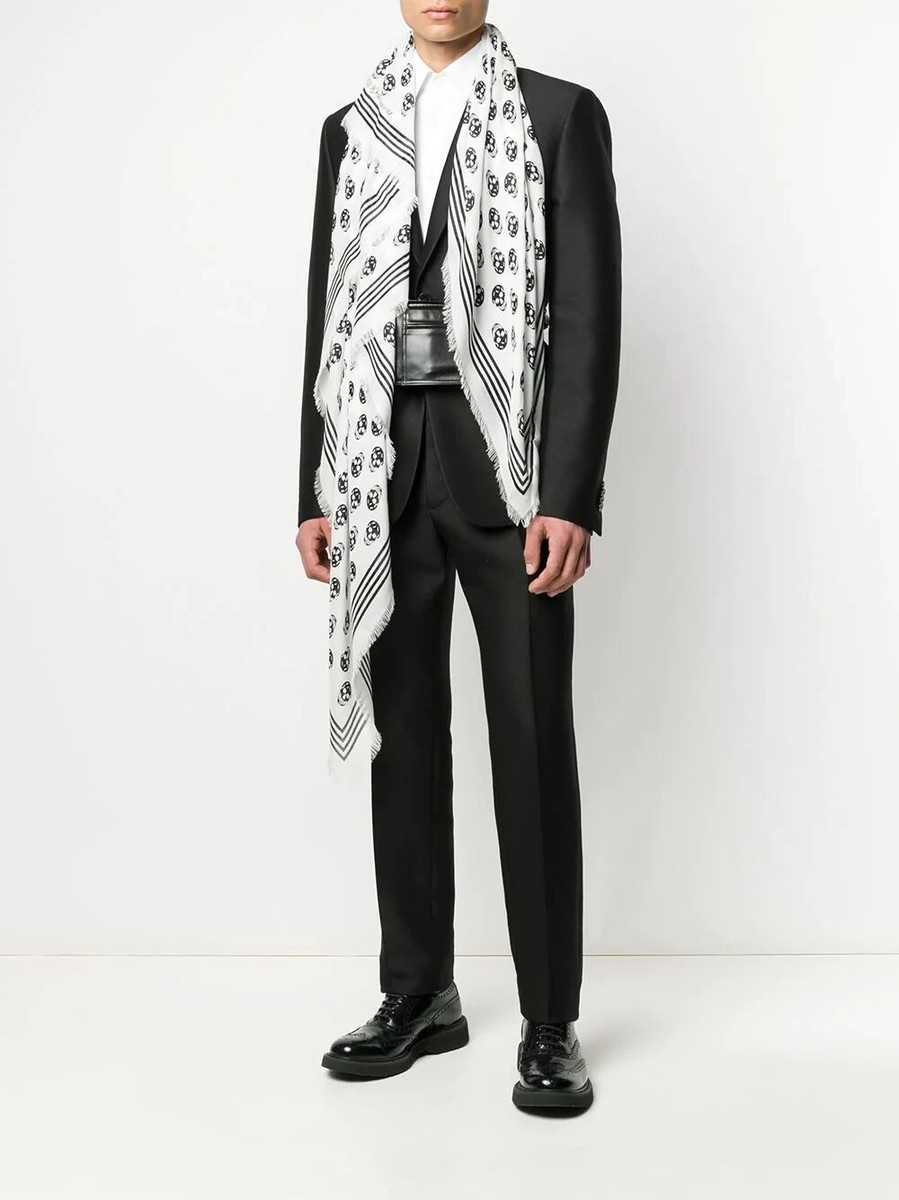 NWT Alexander McQueen Skull Biker Modal Scarf Black/Ivory
