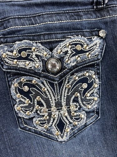 LA Idol USA Jean Shorts Raw Hem Embellished Studded Medium Wash Denim Women’s 13 - Picture 9 of 12