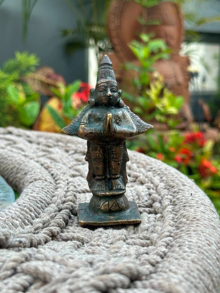 1700's Rare Antique Bronze Carved Hindu God Garuda Sculpture 4 x 2'' Statue - Image 4 of 4