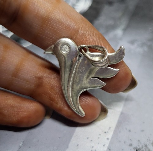 0.05 Ct Natural Diamond 925 Sterling Silver Dove Shape Bird Pendant 1.25 Inch - Picture 21 of 24