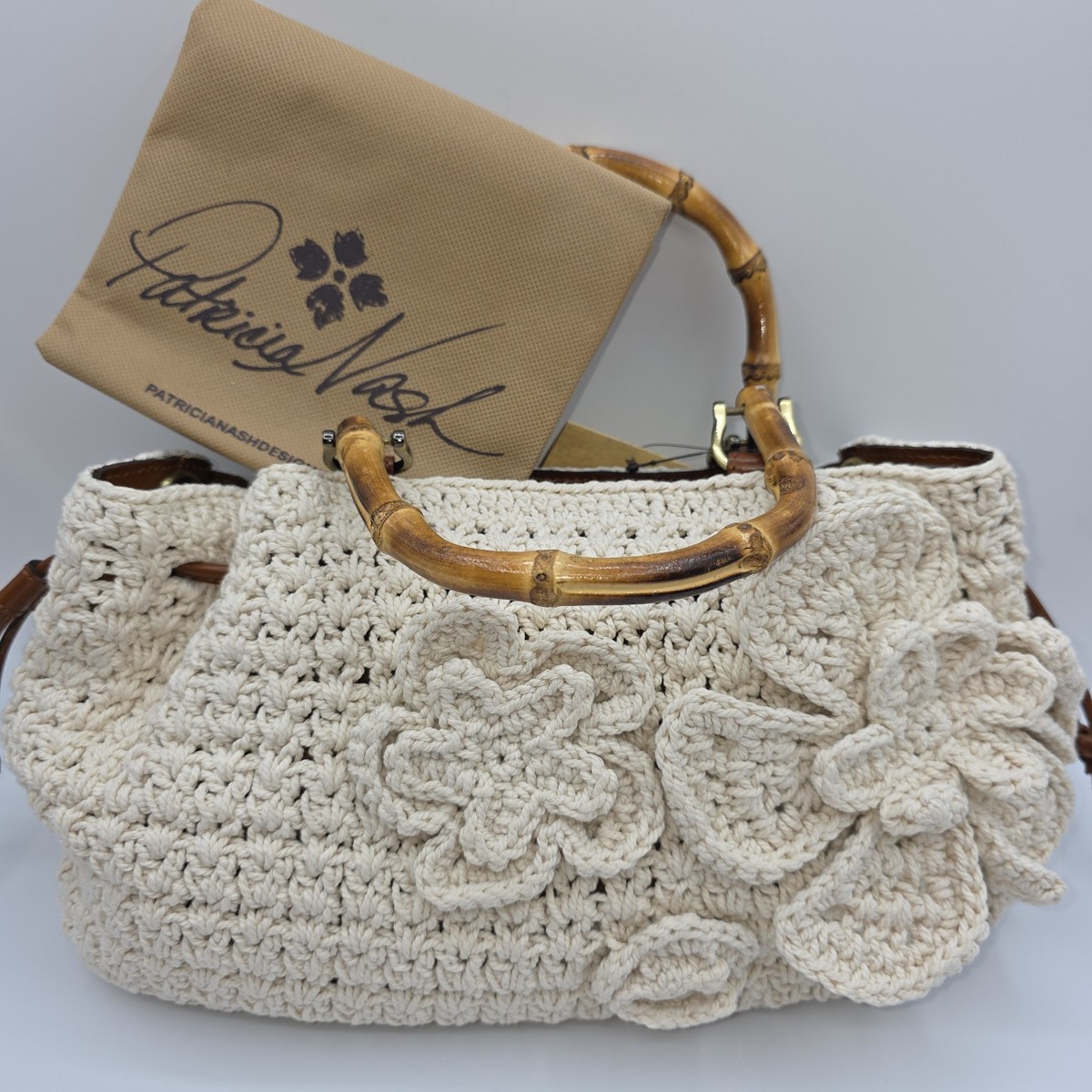 NWT Patricia Nash Cantinella Crochet Bag With Bamboo Handles