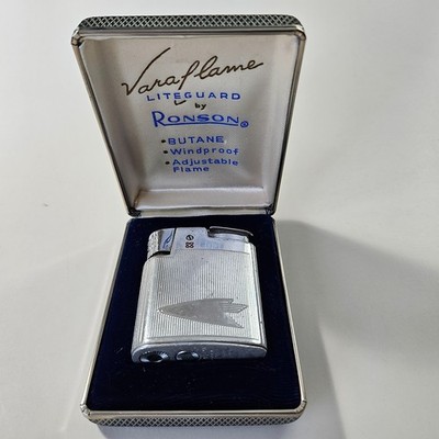 Vintage Ronson Vara Flame Lifeguard Butane Lighter In Original Case