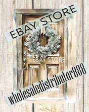 Front Door Sign Plaque Winter Wreath Neutral Scene