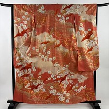 JAPANESE KIMONO FURISODE SALMON PINK 160.5cm 5 ft 3 in PURE SILK FF9118