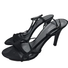 Nine West Women’s Black Satin Open Toe ￼Sandal Heel Size 8.5