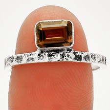 Natural Smoky Quartz - Brazil 925 Sterling Silver Ring s.8 Jewelry R-1037