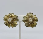 Vintage Signed Miriam Haskell Gold Tone Flower Rhinestone Clip Earrings