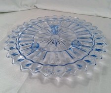 Vintage Art-Deco Stil Tortenplatte Kuchenplatte Blau/Transparent Glas ca.30cm 
