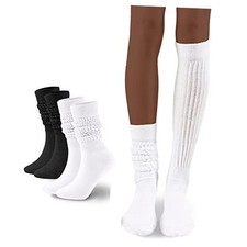 Womens Slouch Sock Scrunch Socks Soft Long Boot Socks 2 Pairs Black  White