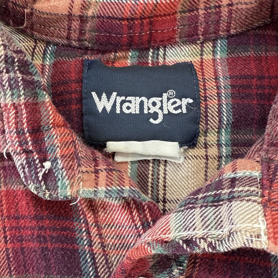 Vintage Wrangler Shirt Mens Medium Red Beige Plaid Pearl Snap Flannel Western - Image 3 of 4
