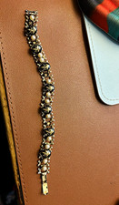 Vintage Gold-Tone Faux Pearl & Black Cabochon...