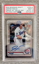 2020 Bowman Chrome JUSTIN FOSCUE Rangers BLACK REFRACTOR #/75 Dual PSA 9 AUTO 10