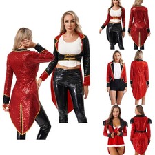 Womens Ringmaster Circus Lion Tamer Sequins Front Button Tailcoat Jacket Costume