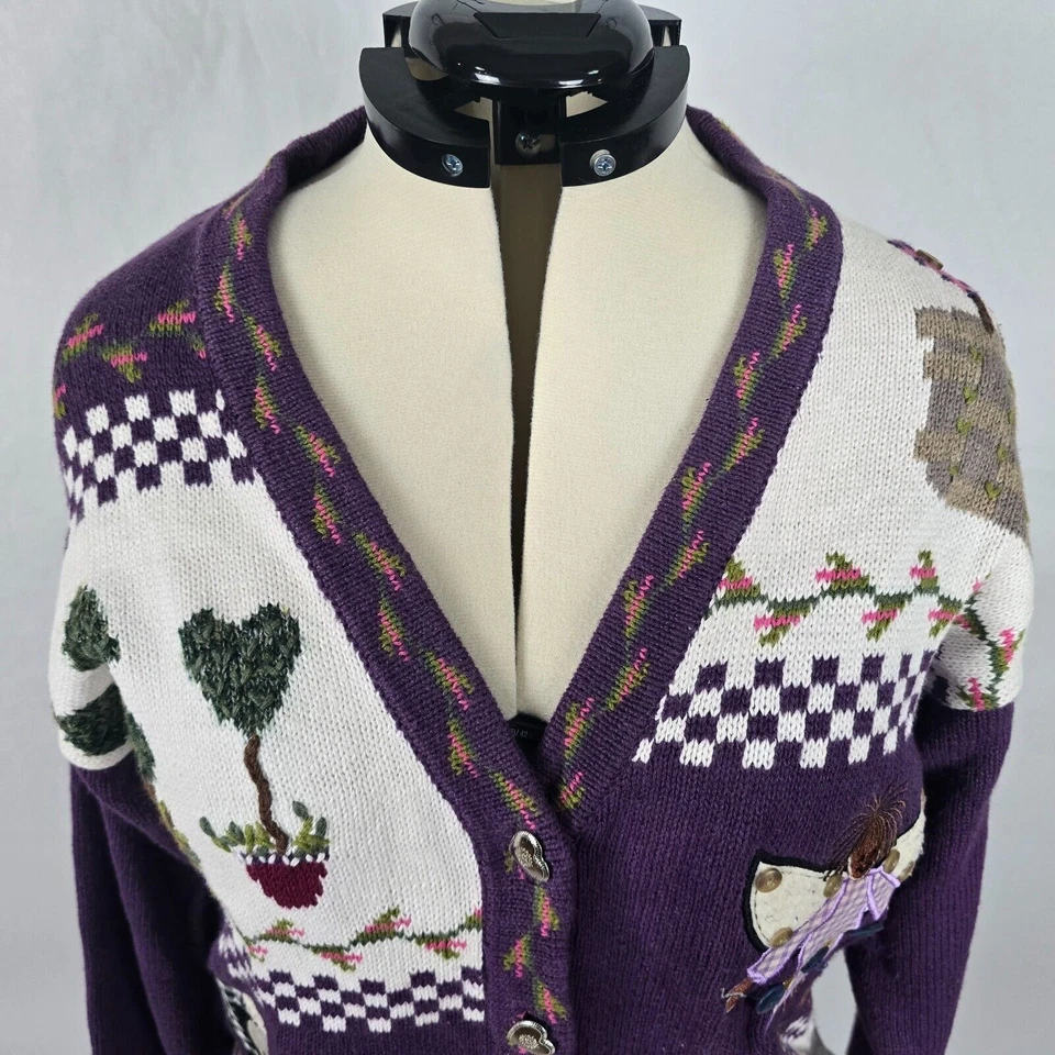 The Quacker Factory Cardigan Women's Small Purple Colorful Buttons Spring - Image 2 of 4