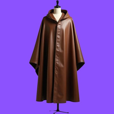 Luxurious Brown Leather Hooded Cloak- Renaissance Style Cloak