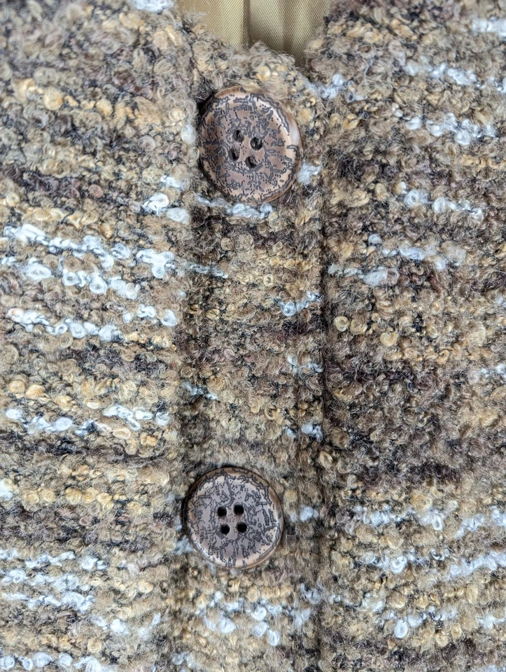 Abrigo Samuel Dong Mezcla Lana Boucle S Marrón Beige Blanco Textura Chaqueta Larga Línea Foto 3 de 4