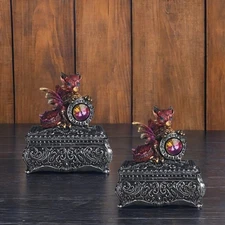 2-PC Gift Set 4"H Red Baby Dragon Medieval Themed Trinket Box Ornament Decor
