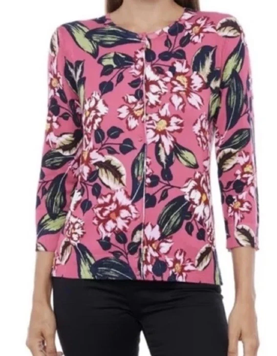 Cárdigan suéter Spense para mujer rosa floral XXL 3/4 mangas botones nacarados usado en excelente estado Foto 2 de 4