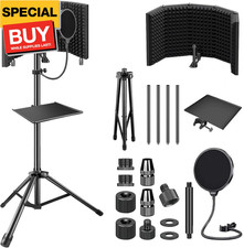 Studio Recording Microphone Isolation Shield with Pop Filter  Tripod Stand, Hig