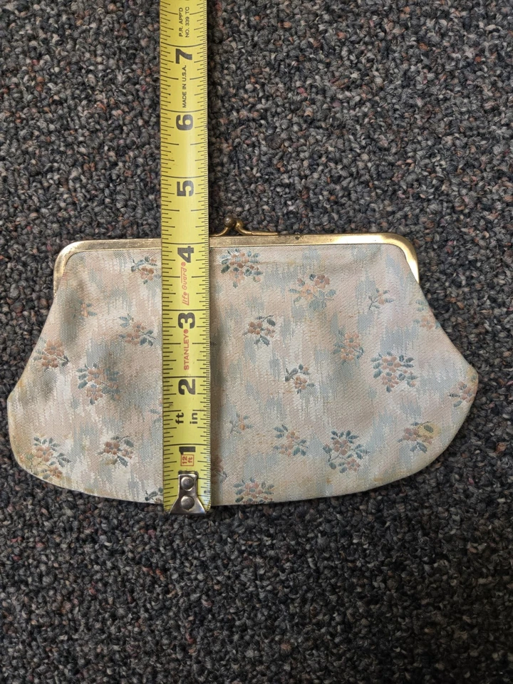 VTG Tapestry Purse Evening Bag Clutch & Change Purse Pastel Floral Kiss Clasp - Image 4 of 4