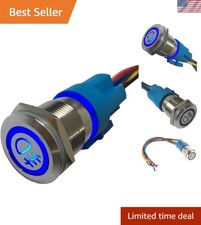 12v Car Vehicle Blue Led Light Fog Push Button Metal Toggle Switch Socket Plu...