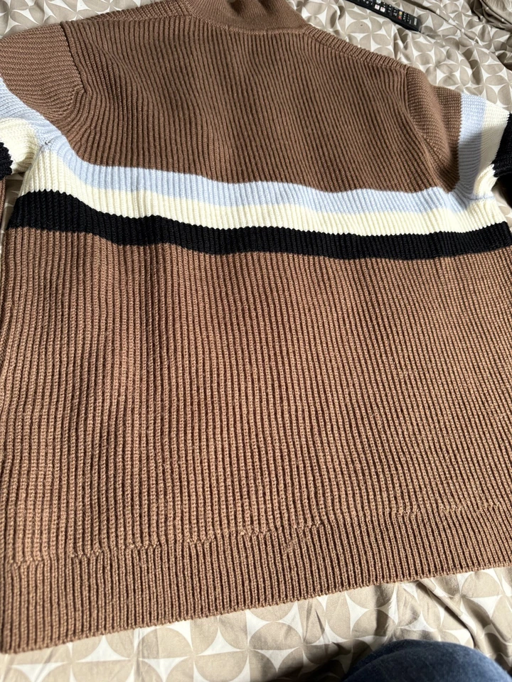 Supreme size large brown Small Box Polo Sweater FW23 with stripe knit worn once - Image 4 of 4