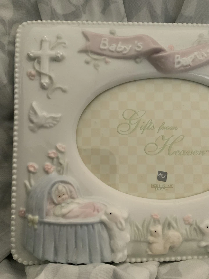 NUEVO SIN CAJA RUSS Bebé Bautismo Regalos Del Cielo Unisex Porcelana Marco de Fotos Foto 3 de 4