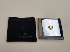 Mary Kay Two-Sided Silvertone Square Compact Pocket Mirror Vintage With Pouch