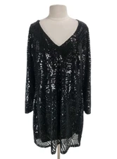 CITY CHIC Women Plus Size M/18 Dress Bright Lights Black All Over Sequin 20NA